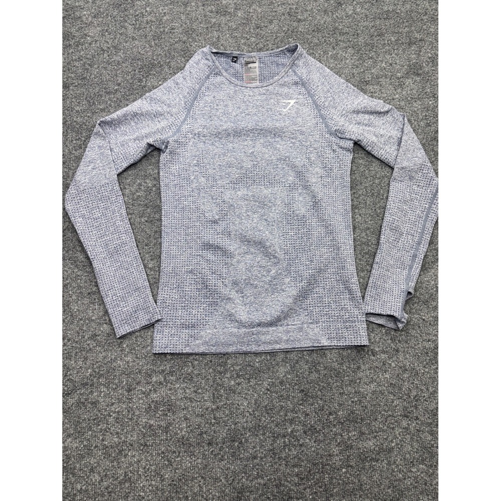 Gymshark Vital Seamless Long Sleeve Top Blue Marl Thumbholes Womens Size M